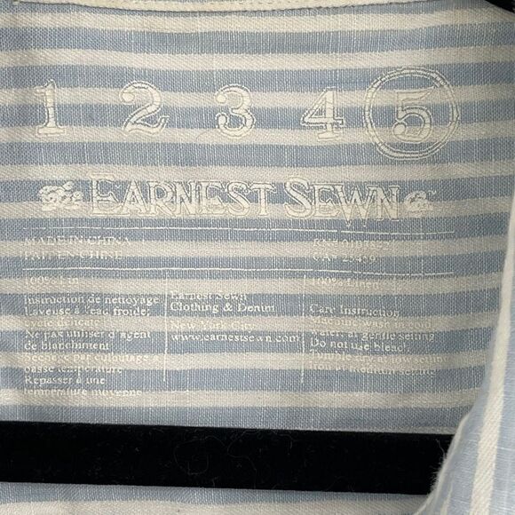 Ernest Sewn Blue White Stripe Patrick Assaraf Casual Button Down Shirt Size 5 - Picture 2 of 7